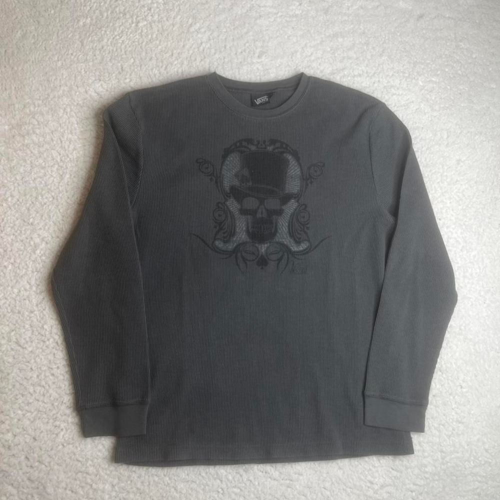 Y2K Vans men's grey skull long sleeve thermal grunge skater xl
